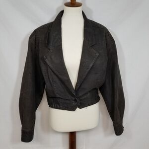 VTG 80's Pelle Cuir Genuine Suede Leather Women's L Vintage Black Cropped Jacket